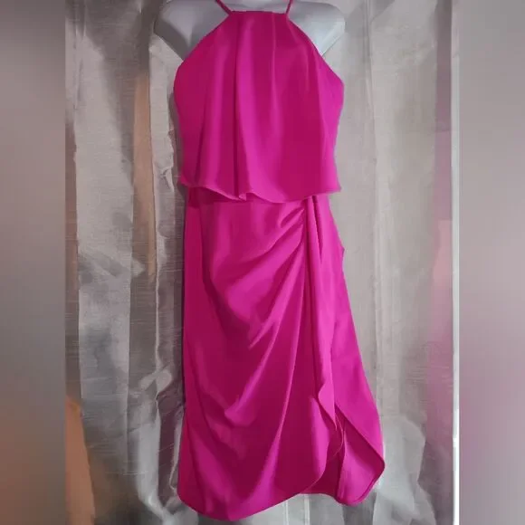 Aqua hot pink formal midi dress - Picture 1 of 5